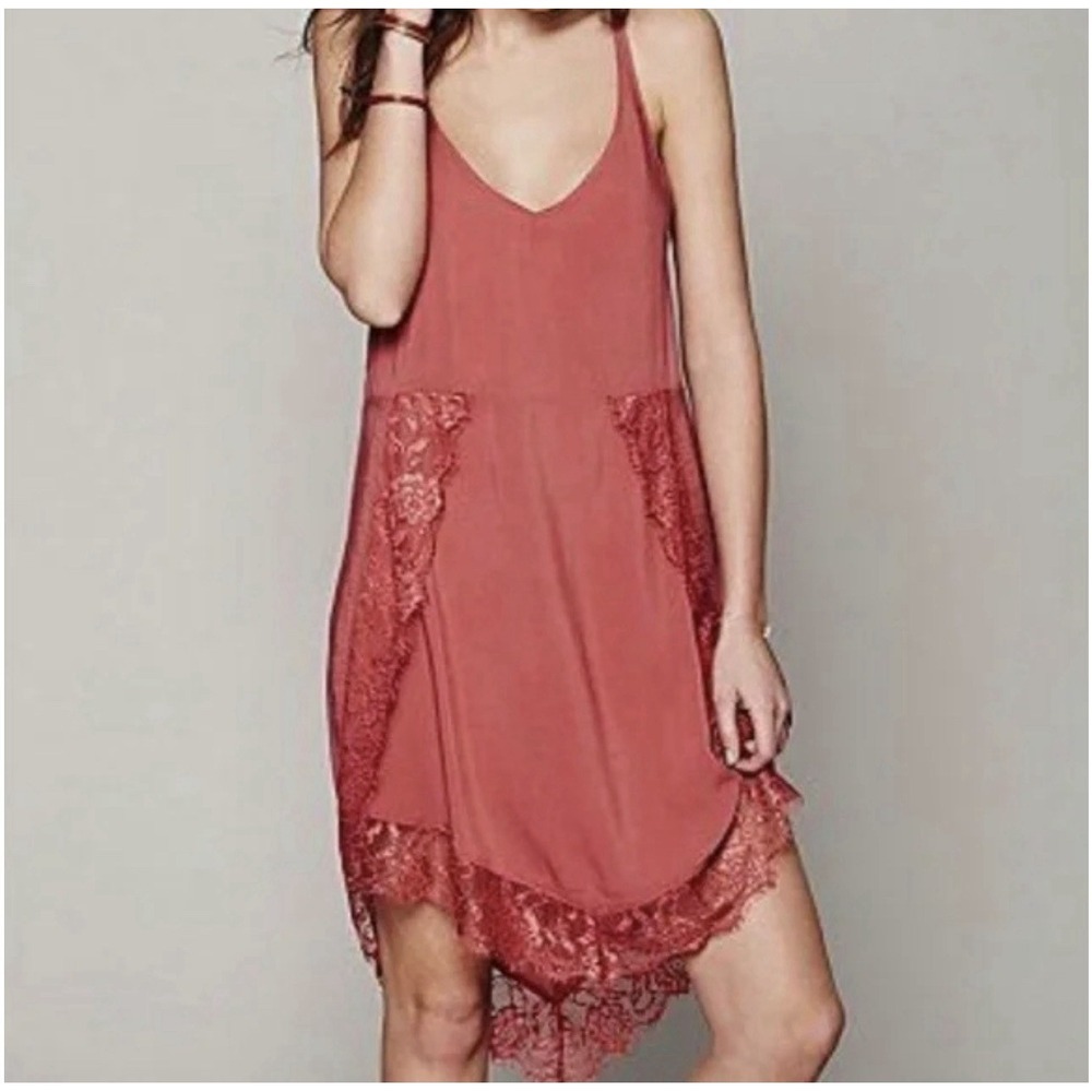 Free People Intimately Eyelashes Slip Dress Womens Copper‎ Lace Boho Sexy Goth